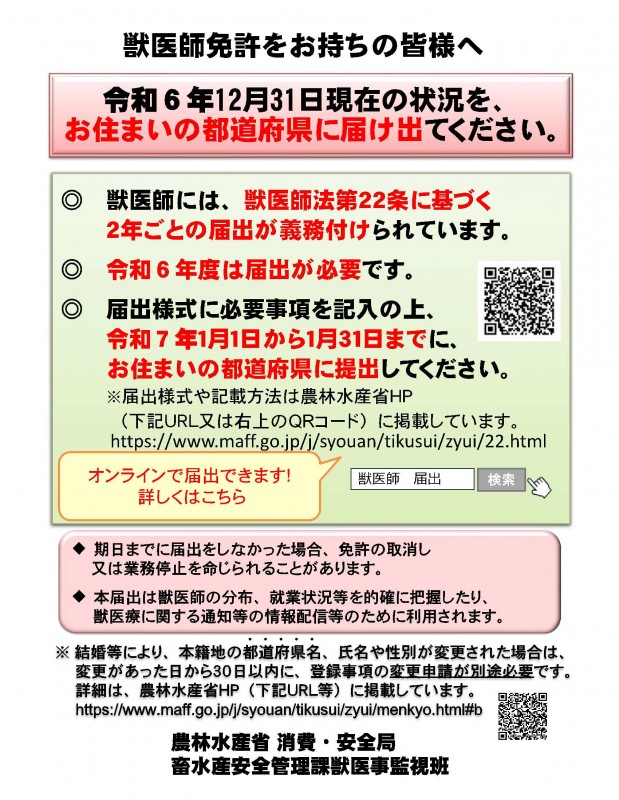 【別添１】獣医師免許をお持ちの皆様へ